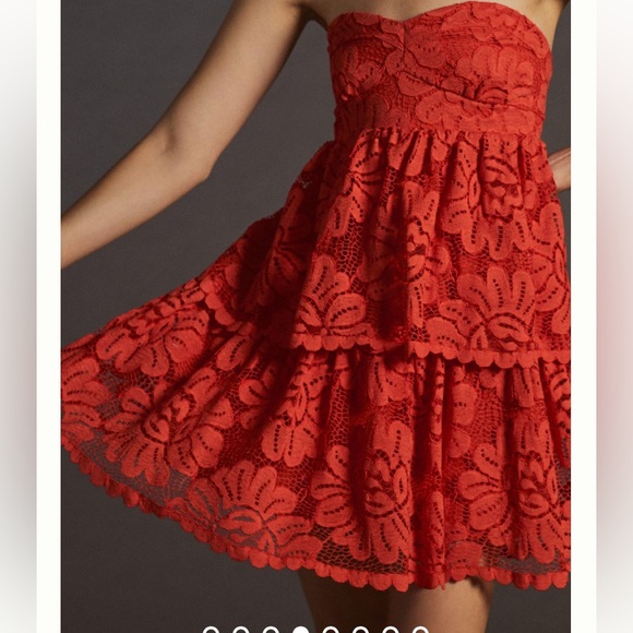 Anthropologie Maeve Red Lace Mini Dress Size Medium New Without Tags - Picture 4 of 6